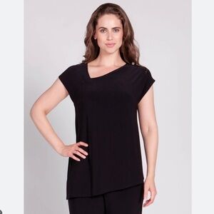Sympli Slant Top Cap Sleeve in black Size 6 Black Slinky Travel Stretch